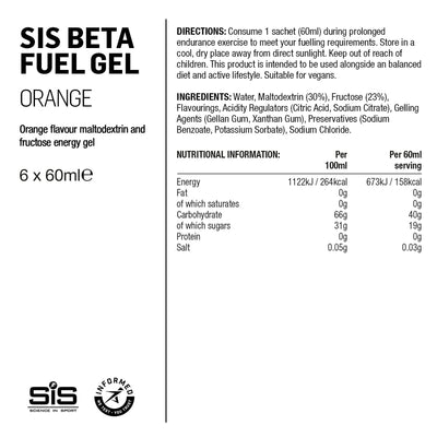 SIS BETA Fuel Gel Energético 6x60ml Naranja #2